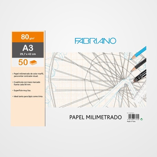 BLOC DE DIBUJO FABRIANO MILIMETRADO ENCOLADO A3 80g 50h