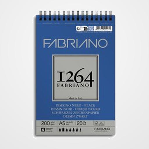 BLOC DE DIBUJO FABRIANO 1264 BLACK DRAWING CON ESPIRAL PAPEL NEGRO RUGOSO A5 200g 20h
