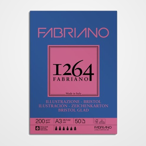 BLOC DE DIBUJO FABRIANO 1264 BRISTOL ILUSTRACION ENCOLADO LISO A3 200g 50h