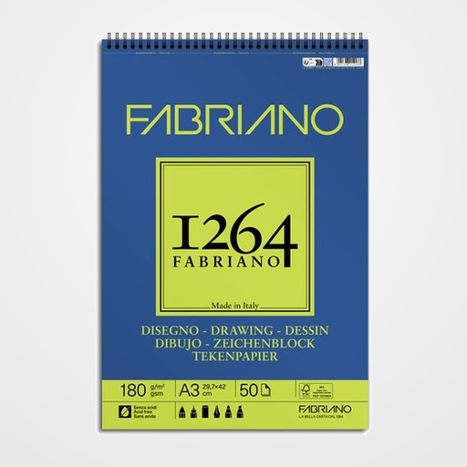 BLOC DE DIBUJO FABRIANO 1264 DRAWING CON ESPIRAL GRANO NATURAL A3 180g 50h