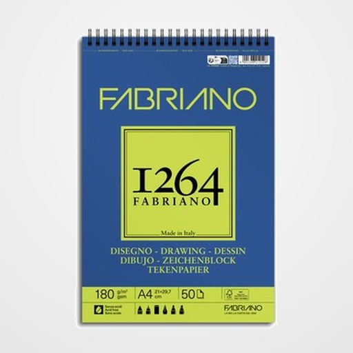 BLOC DE DIBUJO FABRIANO 1264 DRAWING CON ESPIRAL GRANO NATURAL A4 180g 50h