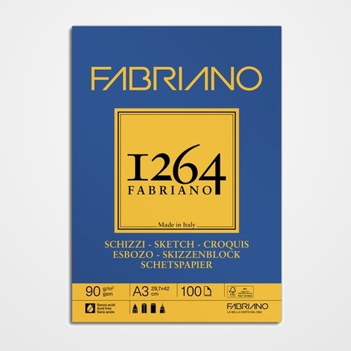 BLOC DE DIBUJO FABRIANO 1264 ESBOZO ENCOLADO GRANO NATURAL A3 90g 100h