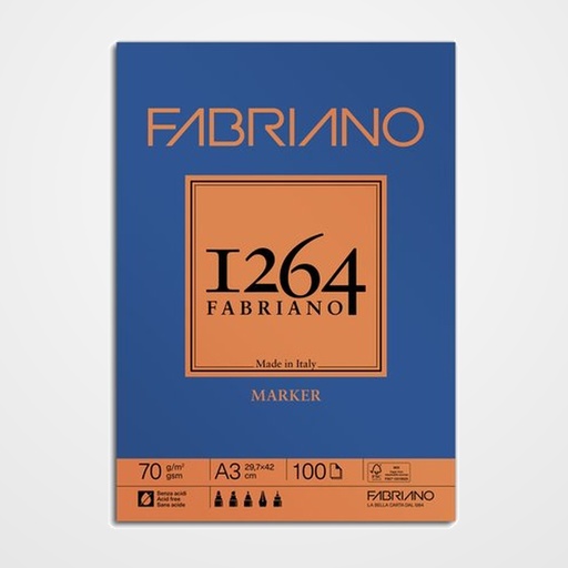 BLOC DE DIBUJO FABRIANO 1264 MARKER ENCOLADO LISO A3 70g 100h