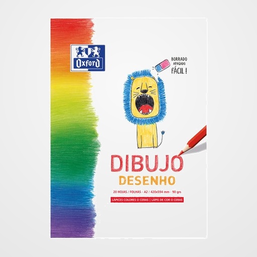 BLOC DE DIBUJO OXFORD KIDS ENCOLADO LISO A2 90g 20h