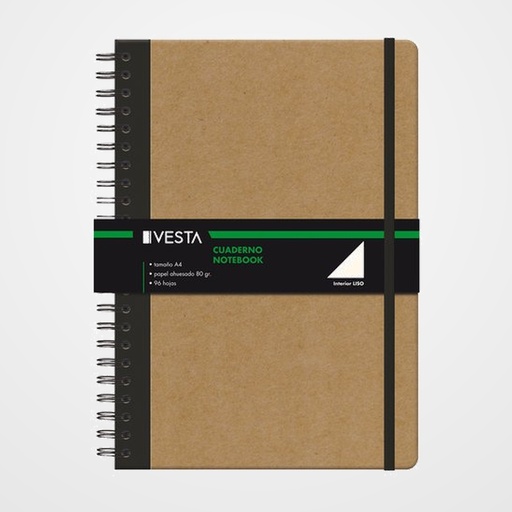 BLOC VESTA NATURE WIRE-O A4 96h 80gr. LISO con GOMA