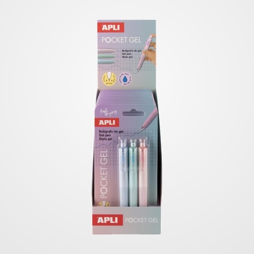 BOLIGRAFO APLI MINI GEL TINTA AZUL BLISTER de 3 EXPOSITOR de 12