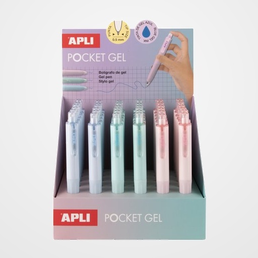 BOLIGRAFO APLI MINI GEL TINTA AZUL EXPOSITOR de 36 SURTIDOS (3 col.)
