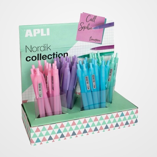 BOLIGRAFO APLI NORDIK GEL COLORES SURTIDOS TINTA AZUL EXPOSITOR DE 48