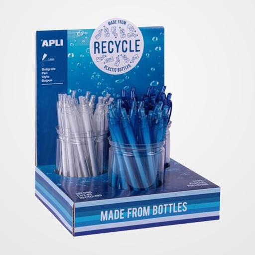 BOLIGRAFO APLI RECYCLE MADE FROM BOTTLE COLORES SURTIDOS TINTA AZUL EXPOSITOR DE 36
