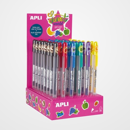 BOLIGRAFO APLI SWEET WORLD TINTA GEL OLOR FRUTAS EXPOSITOR DE 48