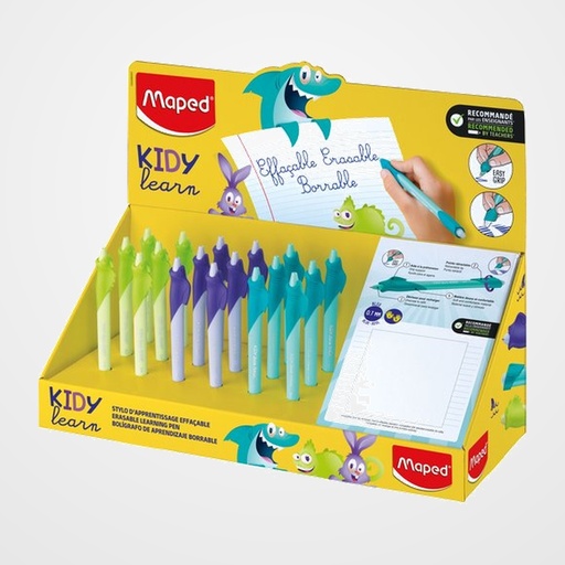 BOLIGRAFO BORRABLE MAPED KIDY LEARN MAGIC TIBURON CON ADAPTADOR (tinta azul) SURTIDO EXPOSITOR DE 18