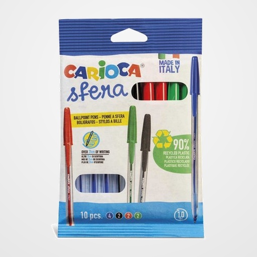 BOLIGRAFO CARIOCA SFERA BOLSA DE 10 COLORES SURTIDOS (4 AZULES, 2 NEGROS, 2 ROJOS, 2 VERDES)