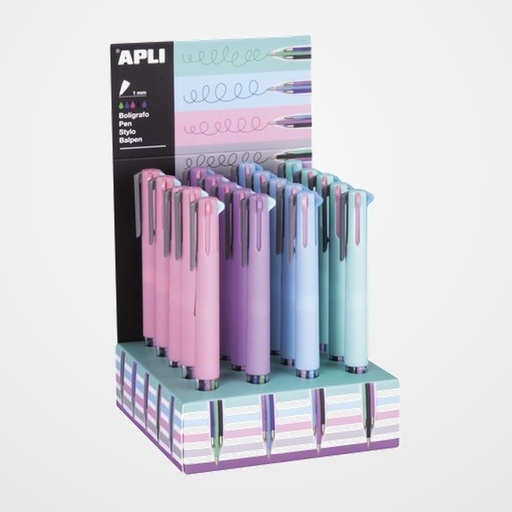 BOLIGRAFO de 5 COLORES APLI PASTEL EXPOSITOR DE 20