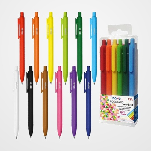 BOLIGRAFO DOHE RETRACTIL SOFT TOUCH COLORES VIVOS  SURTIDOS BLISTER de 12