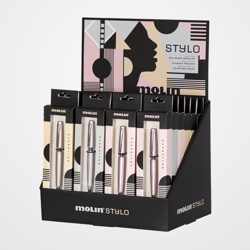 BOLIGRAFO MOLIN STYLO EXPOSITOR DE 24 (12x oro metalizado, 12x plata metalizado)