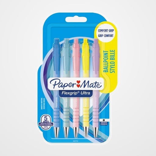 BOLIGRAFO PAPER MATE RETRACTIL FLEXGRIP  PASTEL BLISTER DE 5 (tinta azul)