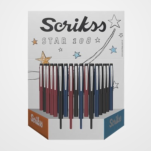 BOLIGRAFO SCRIKSS STAR 108 SURTIDO EXPOSITOR de 36 (3 colores satinados)
