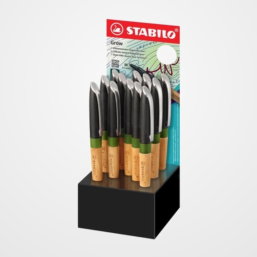 BOLIGRAFO STABILO GROW 0,5 VERDE MUSGO/ROBLE EXPOSITOR DE 12 (tinta azul)