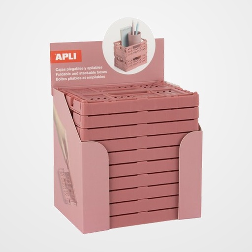CAJA ALMACENAMIENTO APLI PLEGABLES Y APILABLES MONOCOLOR ROSA CORAL EXPOSITOR de 10