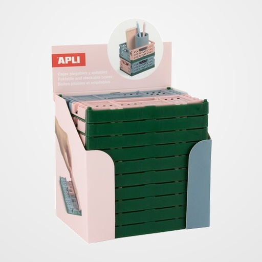 CAJA ALMACENAMIENTO APLI PLEGABLES Y APILABLES TRICOLOR BASE KAKI EXPOSITOR de 10