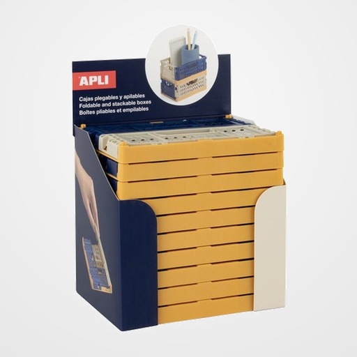 CAJA ALMACENAMIENTO APLI PLEGABLES Y APILABLES TRICOLOR BASE MOSTAZA EXPOSITOR de 10