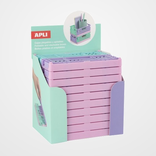 CAJA ALMACENAMIENTO APLI PLEGABLES Y APILABLES TRICOLOR BASE ROSA EXPOSITOR de 10