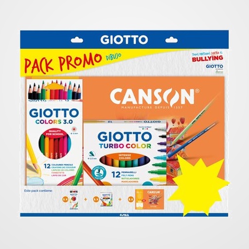 CANSON/GIOTTO PACK PROMO DIBUJO 1x C200406331 MINI-PACK BASIK DIBUJO A4 10h 130g 1x F276600 LAPICES GIOTTO COLORS 3.0 EST.12 1x F416000 ROTULADOR GIOTTO TURBO COLOR EST.12