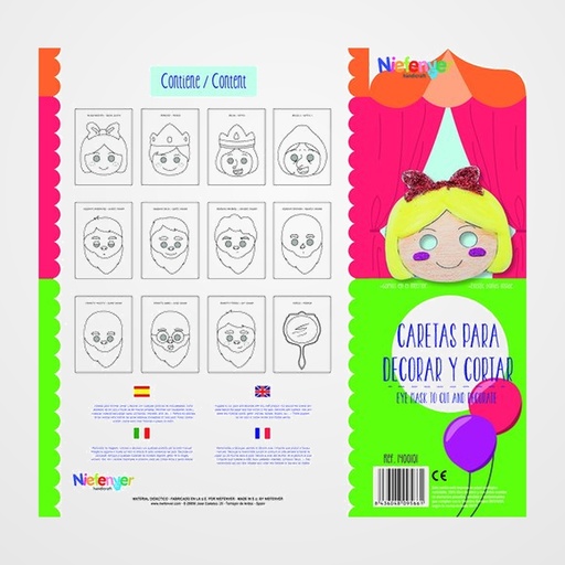 CARETA CARTULINA 300 gr. para RECORTAR Y DECORAR BLANCANIEVES PACK de 12