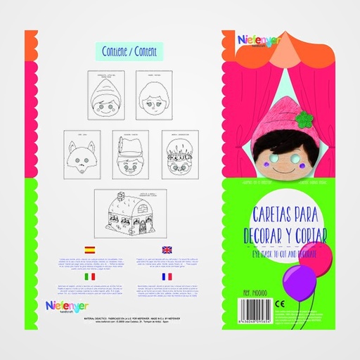 CARETA CARTULINA 300 gr. para RECORTAR Y DECORAR CAPERUCITA PACK de 6