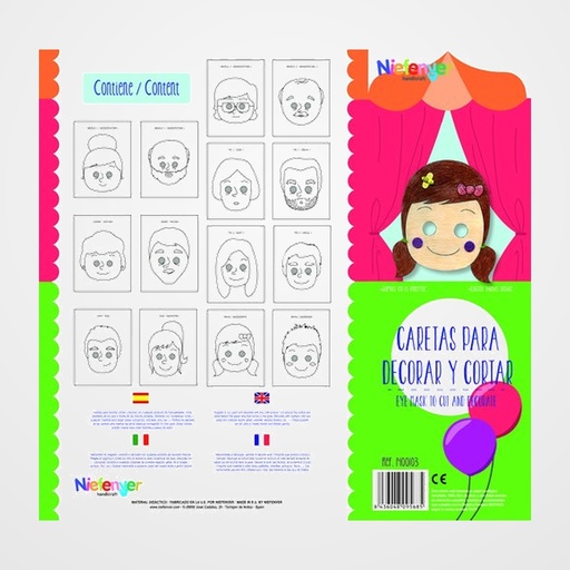 CARETA CARTULINA 300 gr. para RECORTAR Y DECORAR LA FAMILIA PACK de 14