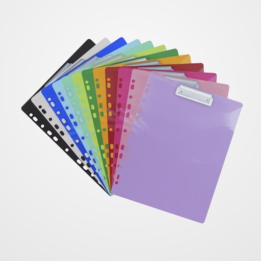 CARPETA con PINZA PORTABLOCS MULTITALADRO COLORLINE A4 PLASTICO RIGIDO COLORES SURTIDOS EXPOSITOR DE 36