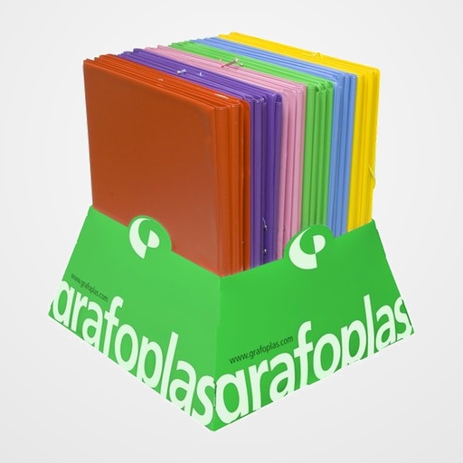 CARPETA de GOMAS y SOLAPAS GRAFOPLAS PVC COLORS Fº  EXPOSITOR de 24 (4 ud.x 6 col.)