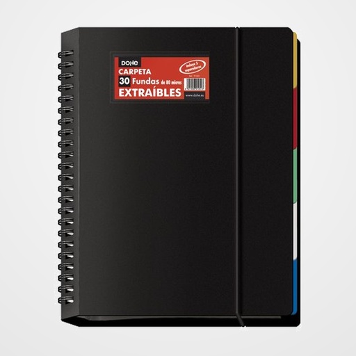 CARPETA FUNDAS (TARIFARIO) DOHE ESPIRAL PP EXTRAIBLE OPACO A4 30 F. NEGRO