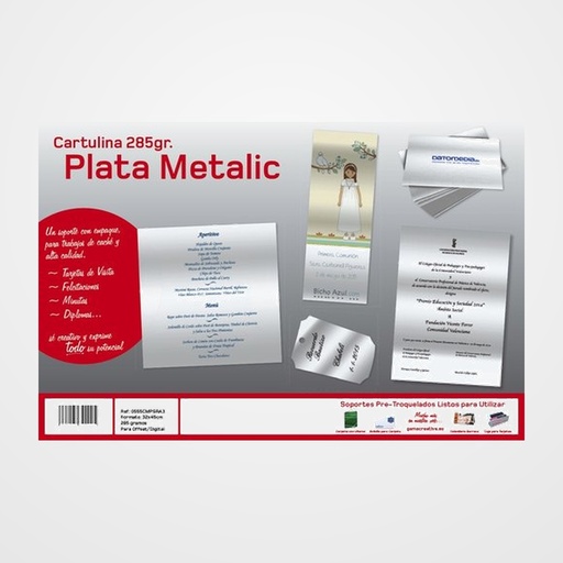 CARTULINA METALIZADA 32x45 cm YOSAN  285g PLATA BRILLO