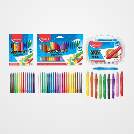 CERAS MAPED COLOR PEPS SURTIDO EXPOSITOR DE 26  8x 862011 CERAS PLASTICLEAN COLOR PEPS C/12  8x 862013 CERAS PLASTICLEAN COLOR PEPS C/24 10x 836310 CERAS GEL ACUARELABLES C/10