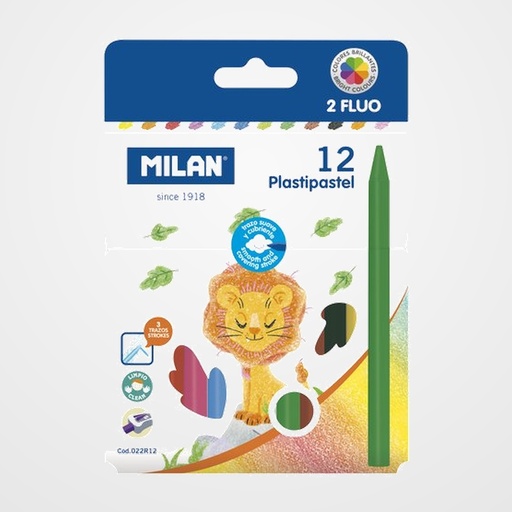 CERAS MILAN PLASTIPASTEL REDONDOS CAJA de 12 (2 colores fluor)