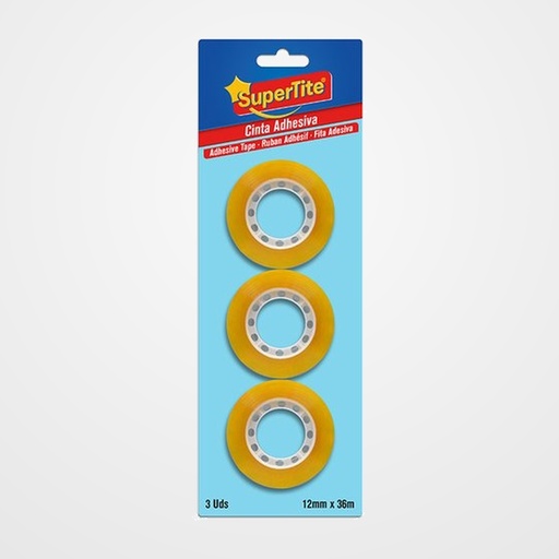 CINTA ADHESIVA SUPERTITE CARAMELO rollo 36x12 BLISTER DE 3