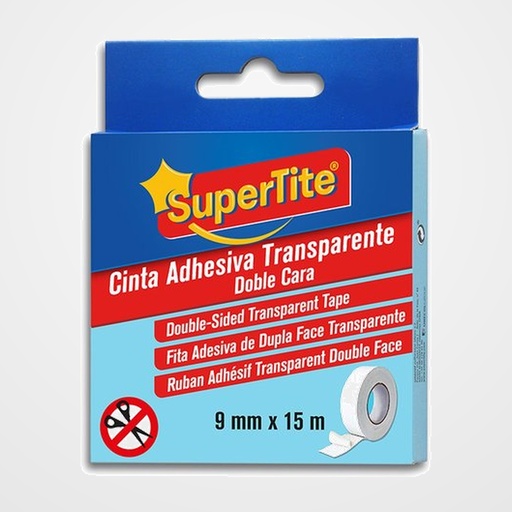 CINTA DOBLE CARA SUPERTITE rollo 15m x 9mm TRANSPARENTE