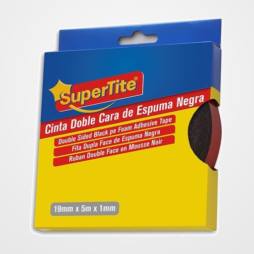 CINTA DOBLE CARA SUPERTITE rollo 5m x 19mm NEGRA