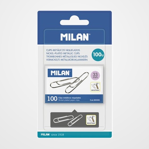 CLIP MILAN (33 mm) LABIADO NIQUELADO CAJA de 100