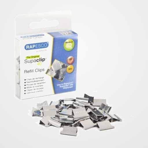 CLIPS RAPESCO PARA SUPACLIP 40 PLATEADOS CAJA DE 50