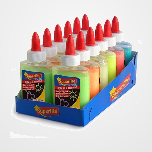 COLA BRILLO OSCURIDAD SUPERTITE BOTE de 100ml 6 COLORES SURTIDOS EXPOSITOR de 12