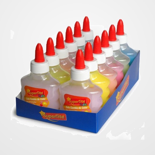 COLA CAMBIACOLOR SUPERTITE BOTE de 80ml SURTIDO NEON EXPOSITOR de 12