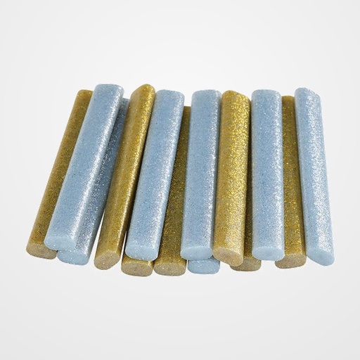 COLA TERMOFUSIBLE en BARRA RAPID OVALADA PARA BAJA TEMPERATURA blister de 16 PURPURINA (ORO Y PLATA)