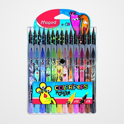 COMBO PACK MAPED MONSTER DE 27 (12x Rotuladores de color + 15x lapices de colores)
