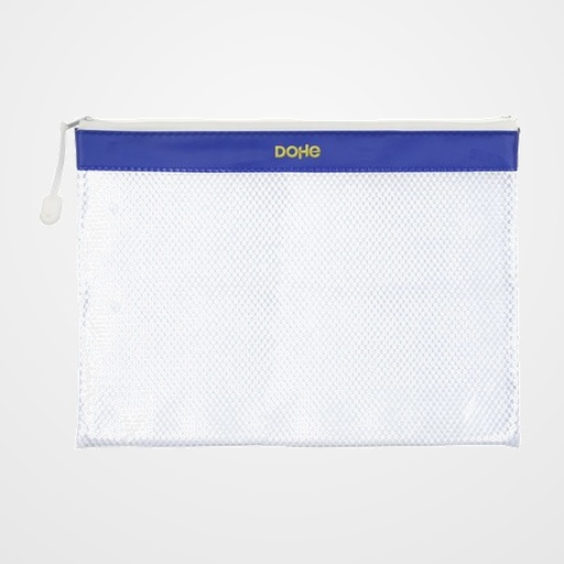 DOSIER SOBRE DOHE CREMALLERA A4 PVC BLANCO/AZUL