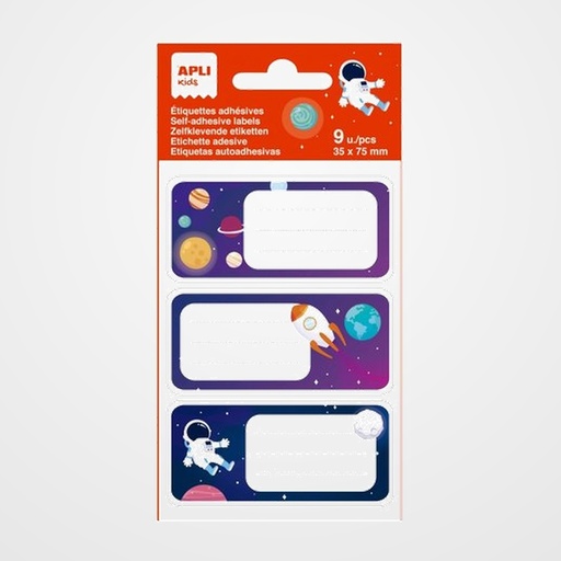 ETIQUETA ESCOLAR APLI 75x35 PLANETAS BLISTER DE 9