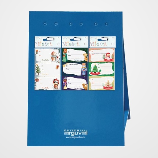 ETIQUETAS REGALO ADH. BLISTER 9 uds. 86x44 NAVIDAD CON TEXTO SURTIDO EXPOSITOR DE 160