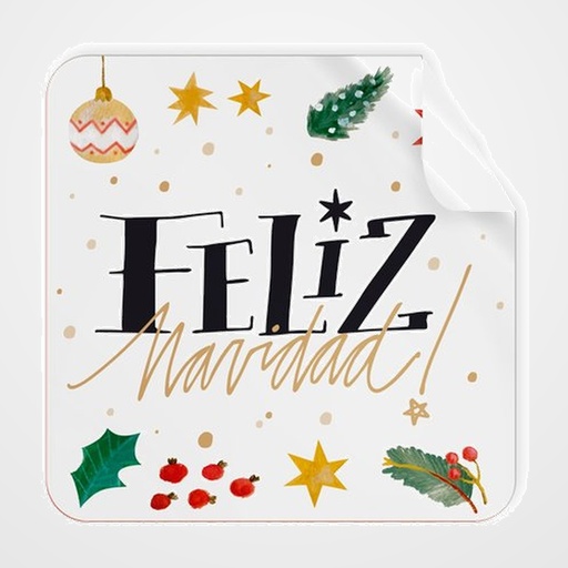 ETIQUETAS REGALO ADH. ROLLO  250 uds. CUADRADAS 40x40 NAVIDAD  FELIZ NAVIDAD  BLANCA