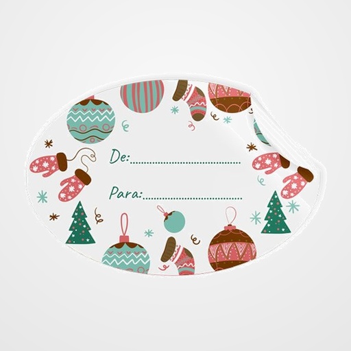 ETIQUETAS REGALO ADH. ROLLO  250 uds. OVALADAS 60x40 NAVIDAD  BOLAS